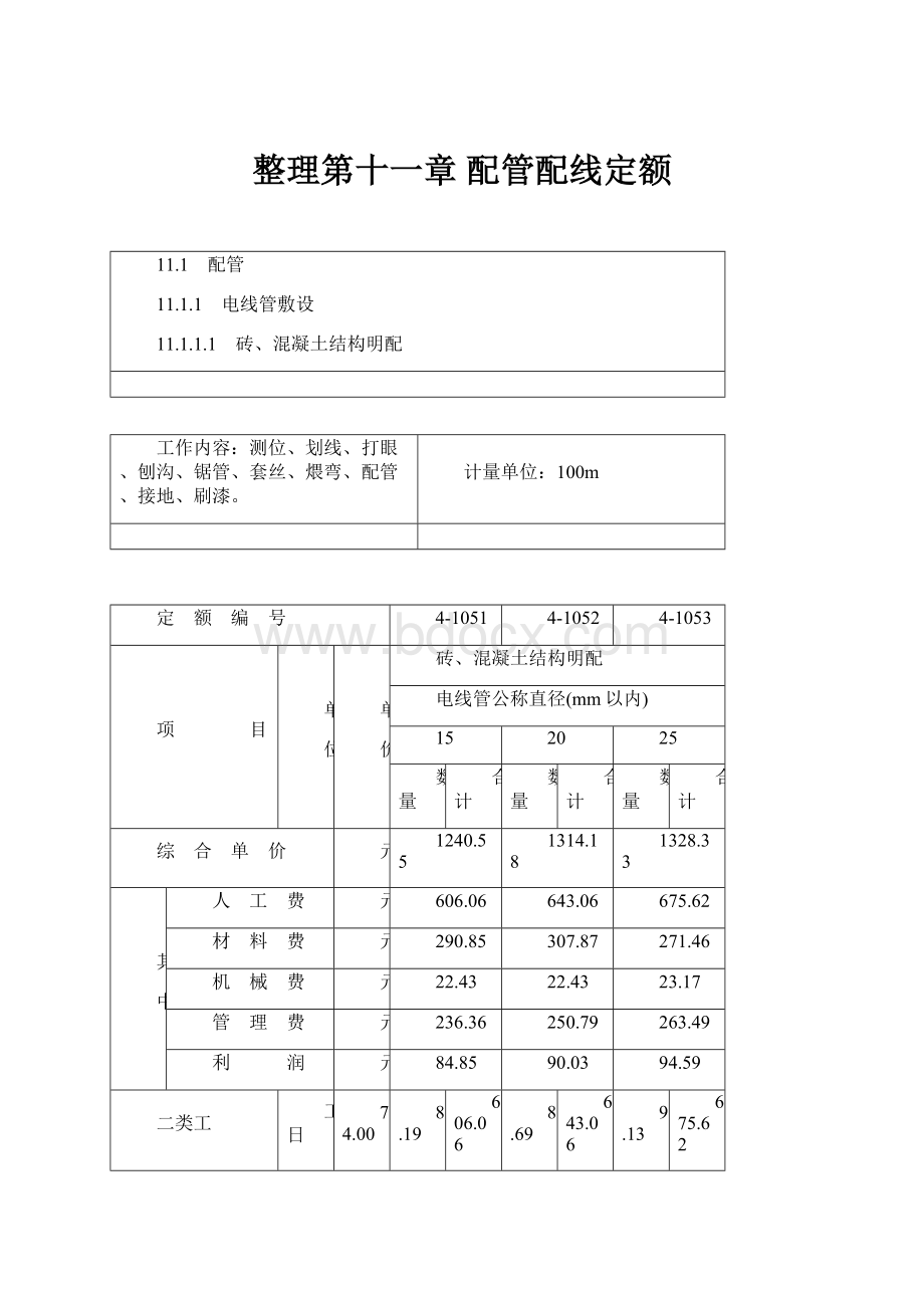 整理第十一章 配管配线定额.docx