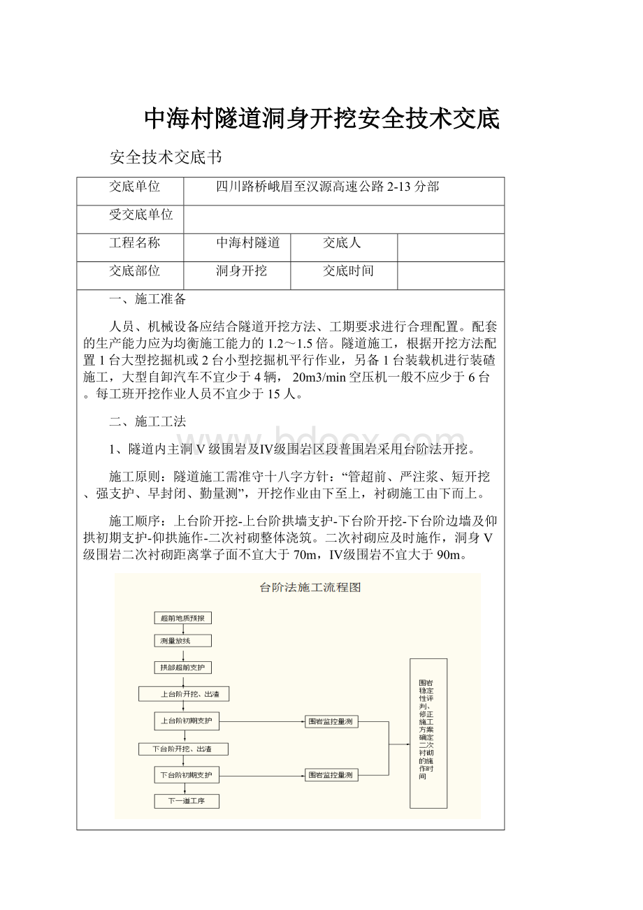 中海村隧道洞身开挖安全技术交底.docx