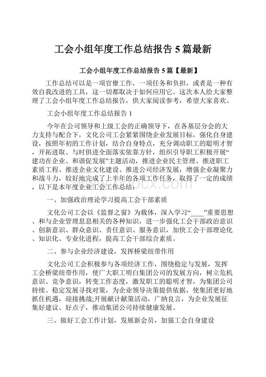 工会小组年度工作总结报告5篇最新.docx_第1页