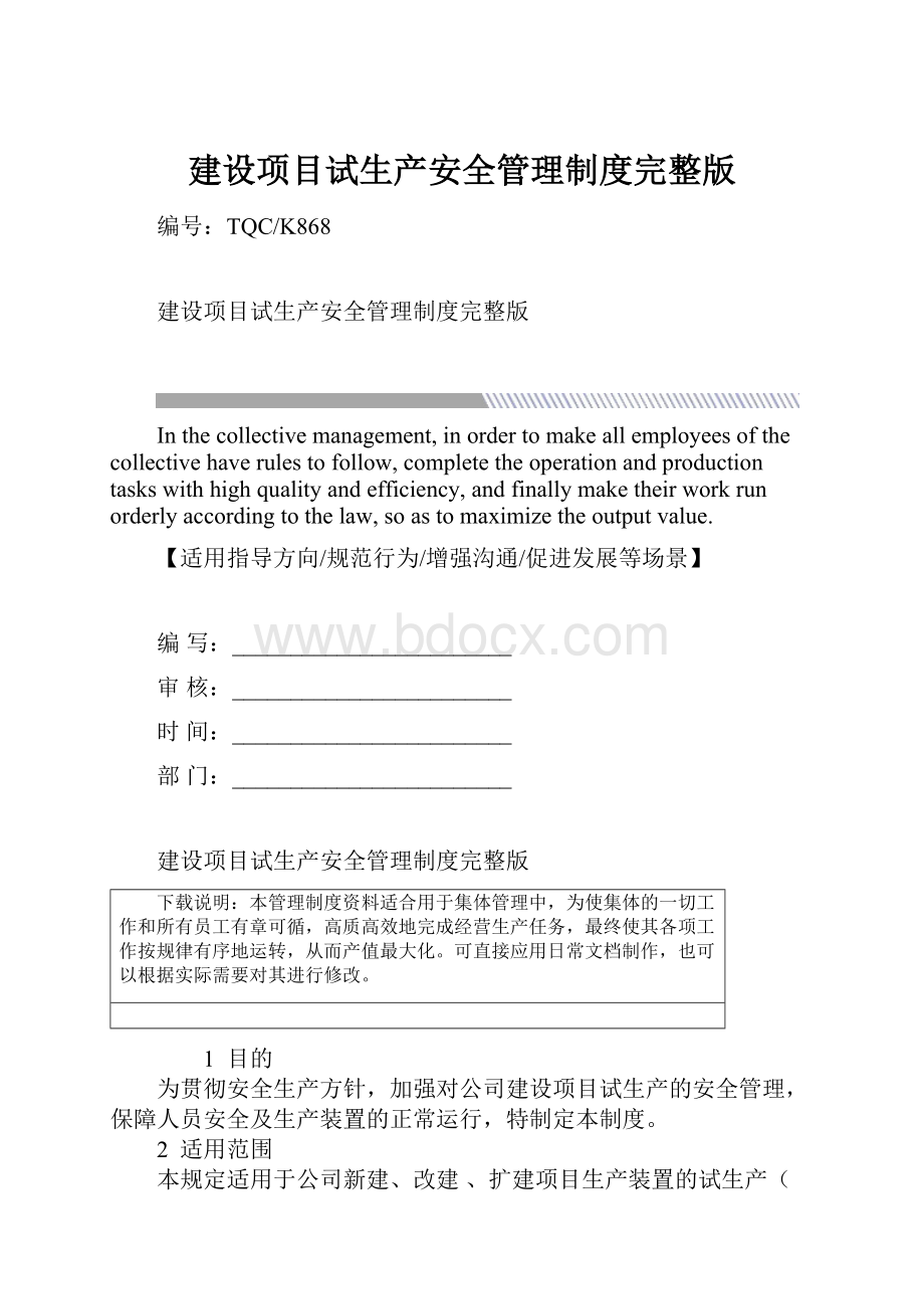 建设项目试生产安全管理制度完整版.docx