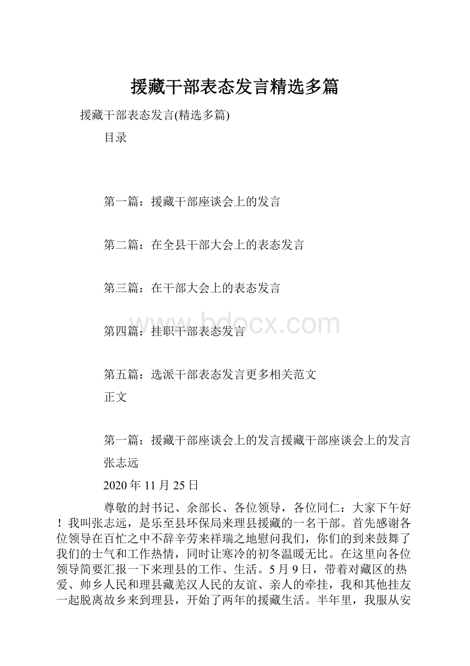 援藏干部表态发言精选多篇.docx_第1页