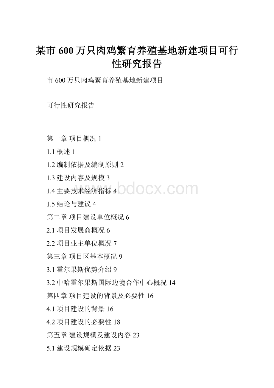 某市600万只肉鸡繁育养殖基地新建项目可行性研究报告.docx_第1页