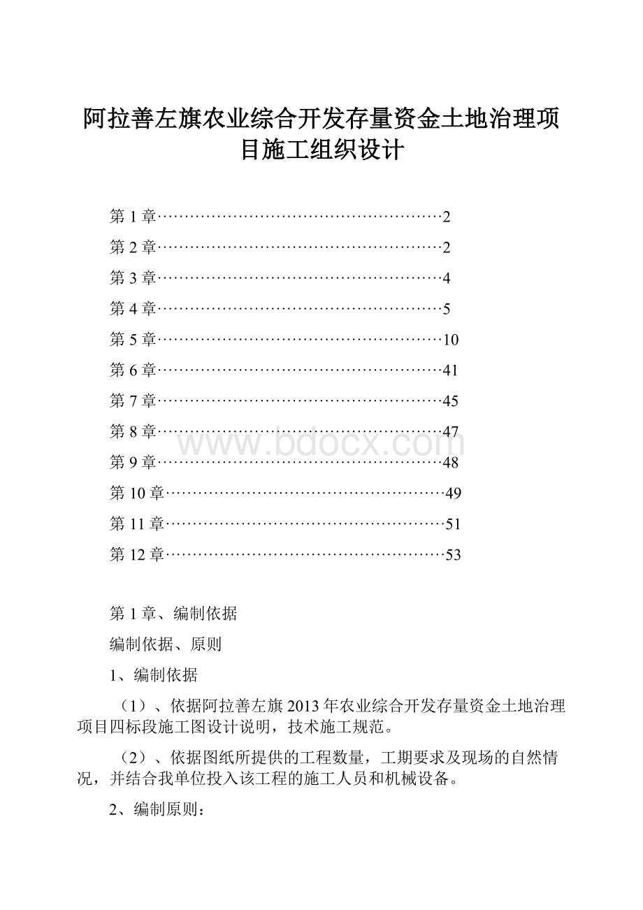 阿拉善左旗农业综合开发存量资金土地治理项目施工组织设计.docx_第1页