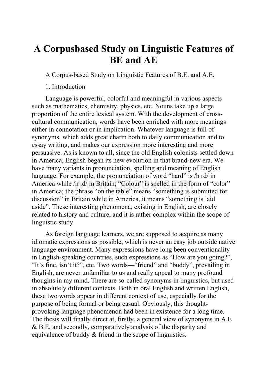 A Corpusbased Study on Linguistic Features of BE and AE.docx