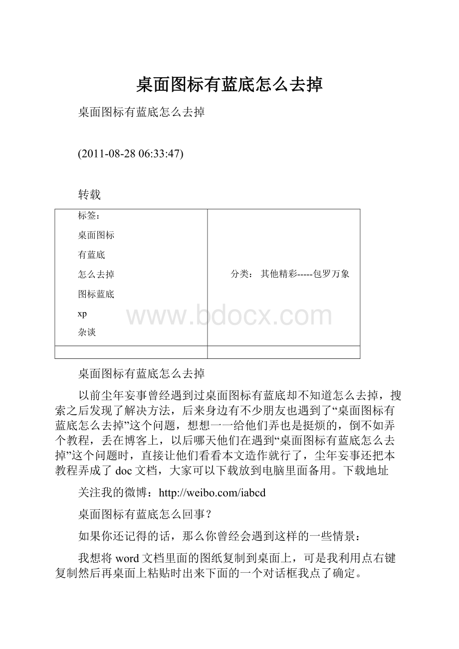 桌面图标有蓝底怎么去掉.docx