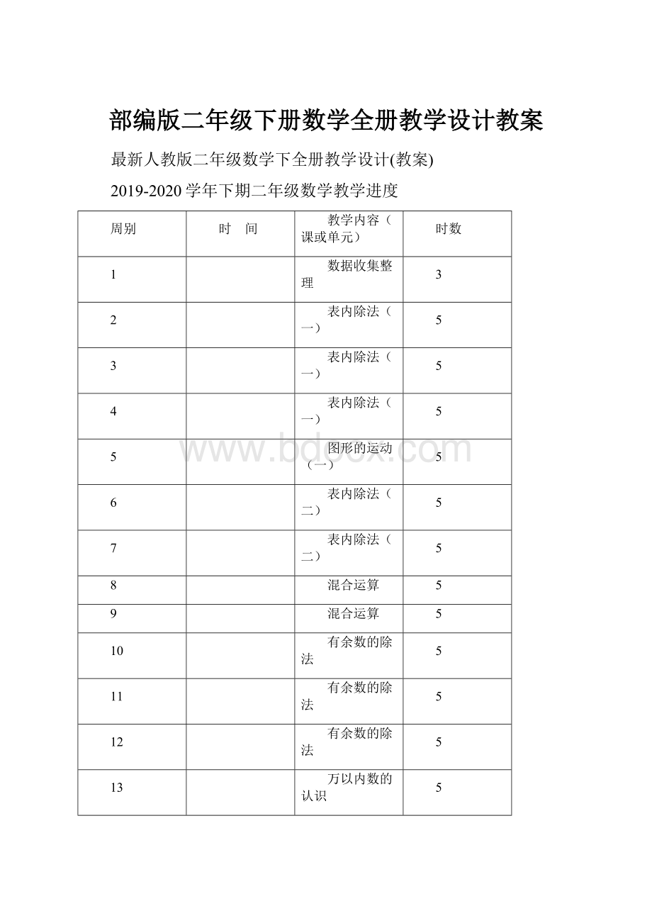 部编版二年级下册数学全册教学设计教案.docx_第1页