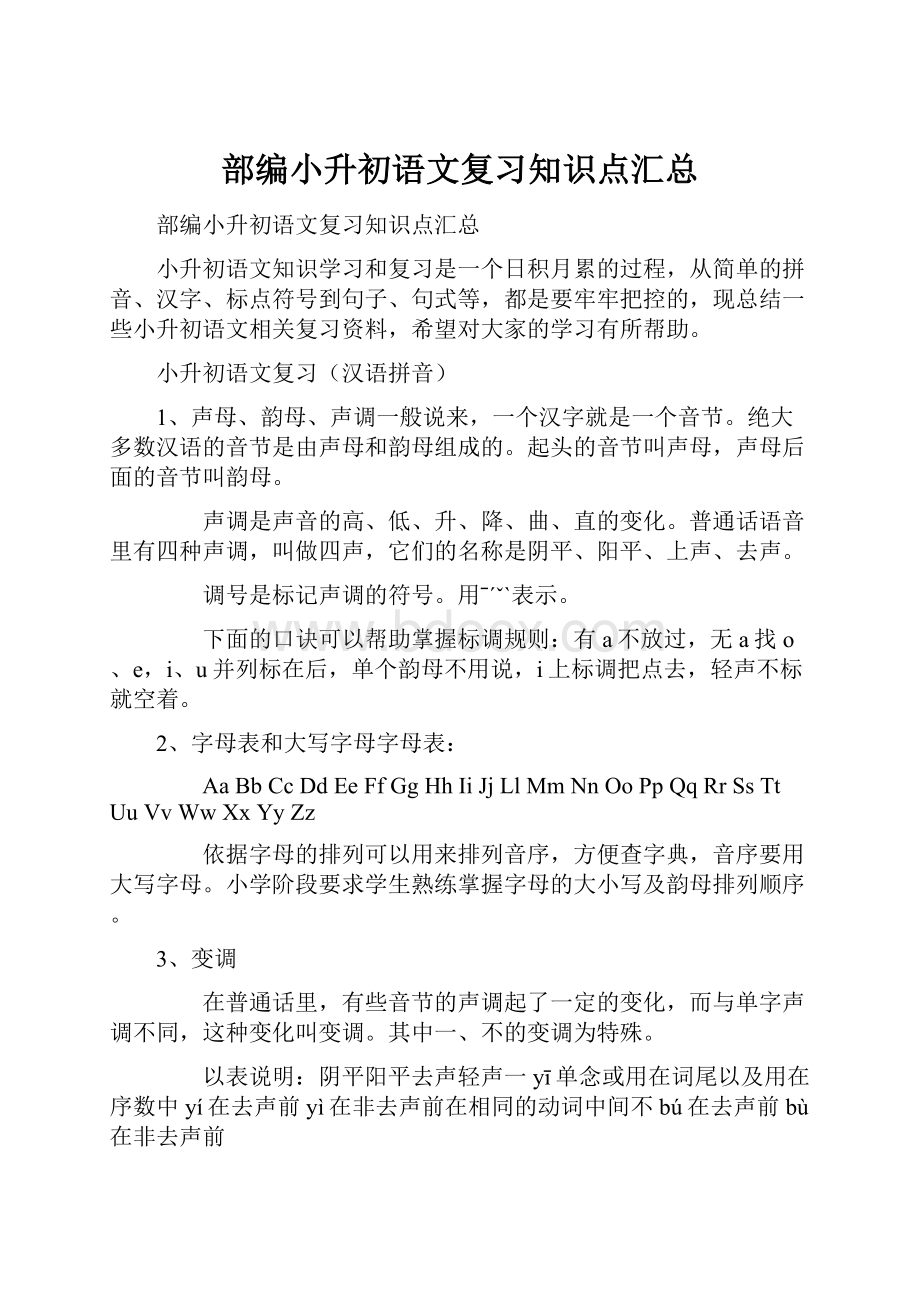 部编小升初语文复习知识点汇总.docx