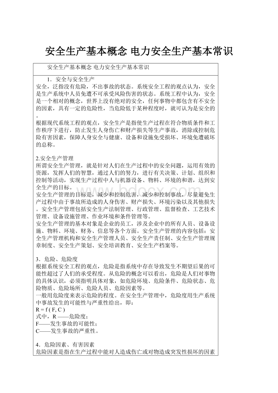 安全生产基本概念 电力安全生产基本常识.docx