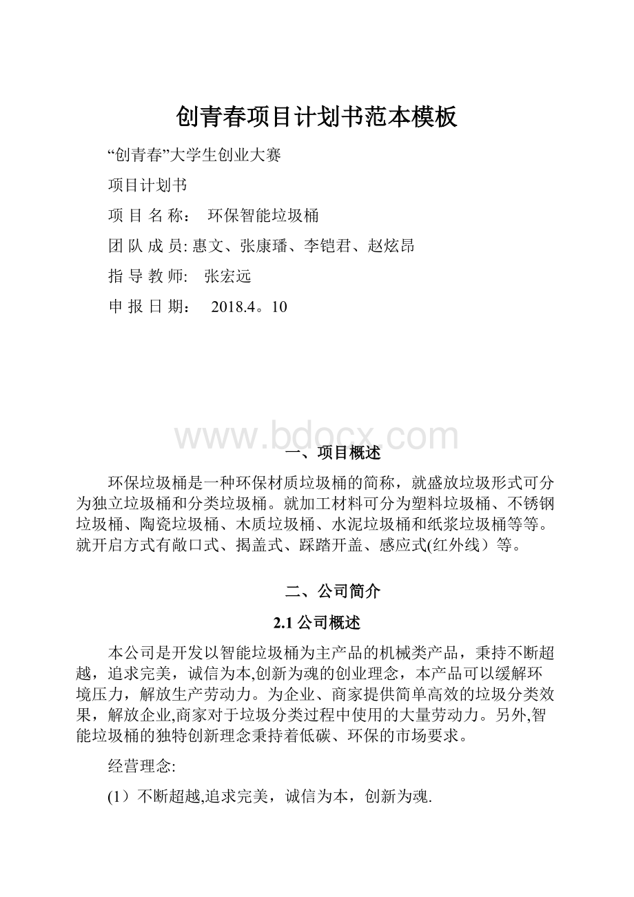 创青春项目计划书范本模板.docx