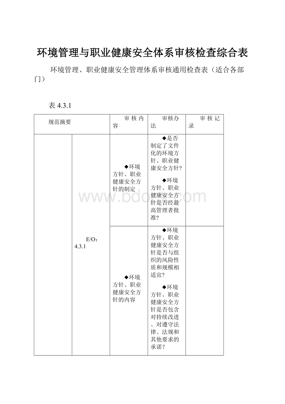 环境管理与职业健康安全体系审核检查综合表.docx_第1页