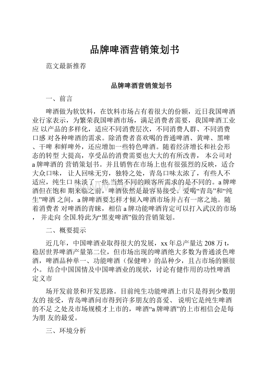 品牌啤酒营销策划书.docx