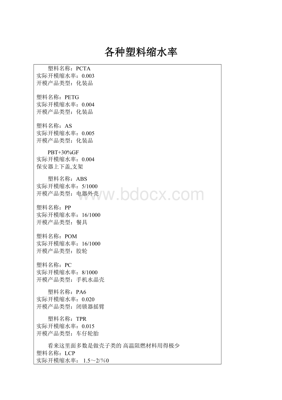 各种塑料缩水率.docx_第1页