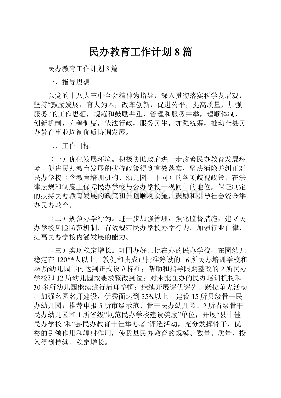 民办教育工作计划8篇.docx