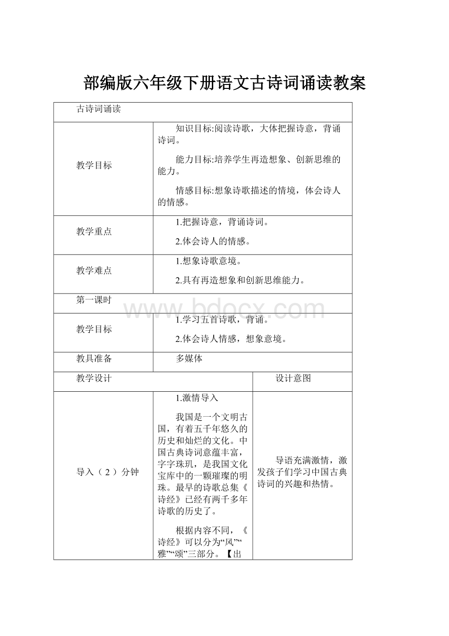 部编版六年级下册语文古诗词诵读教案.docx_第1页