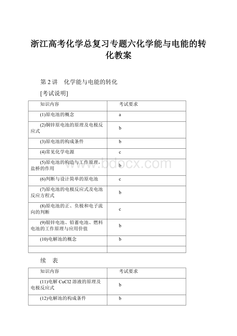 浙江高考化学总复习专题六化学能与电能的转化教案.docx_第1页