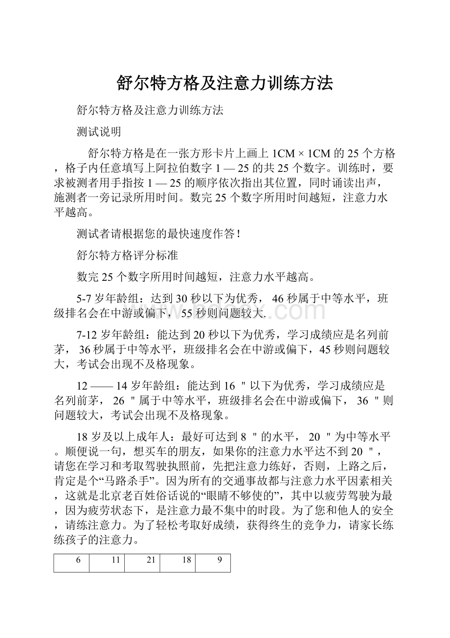 舒尔特方格及注意力训练方法.docx_第1页