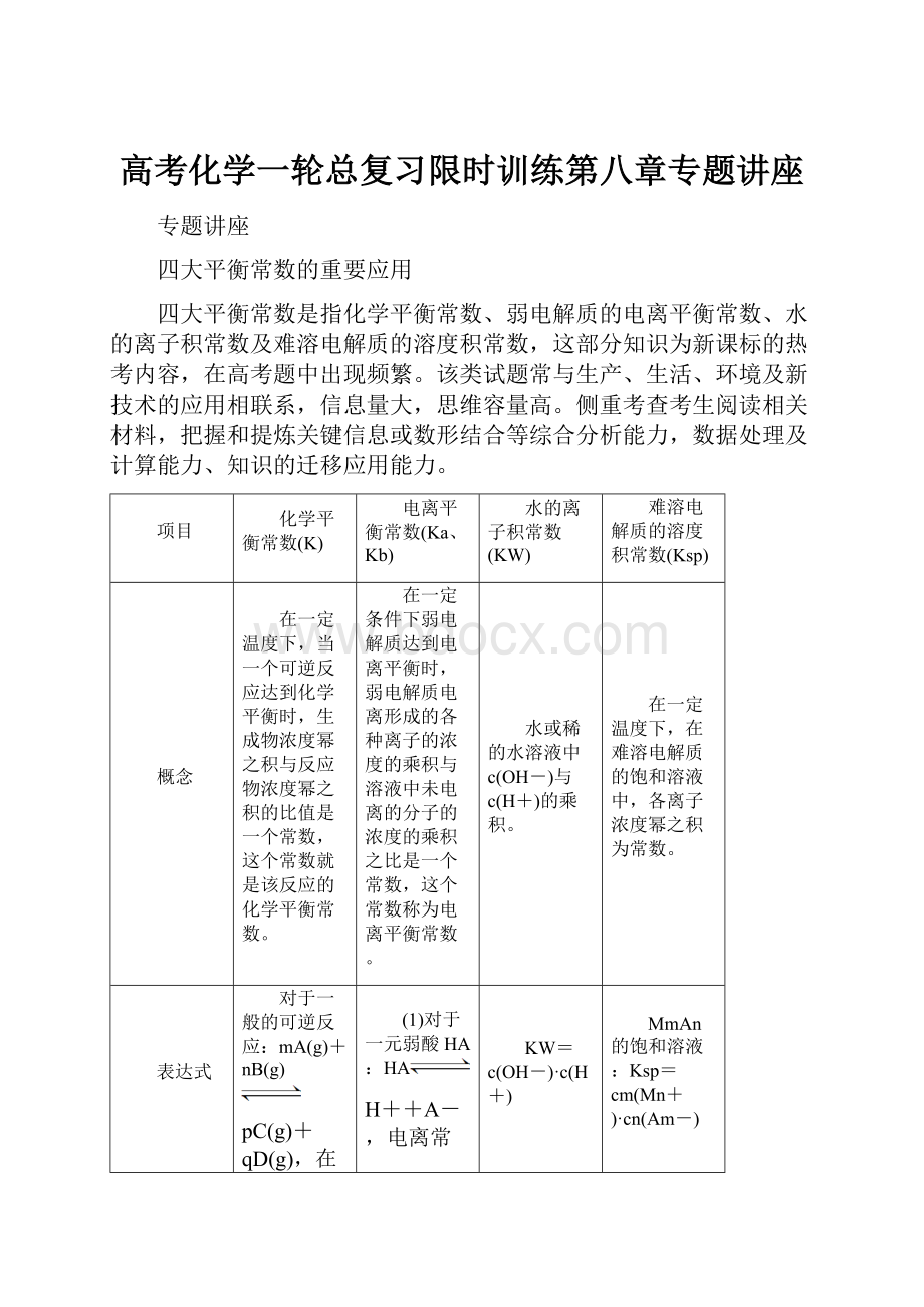 高考化学一轮总复习限时训练第八章专题讲座.docx_第1页