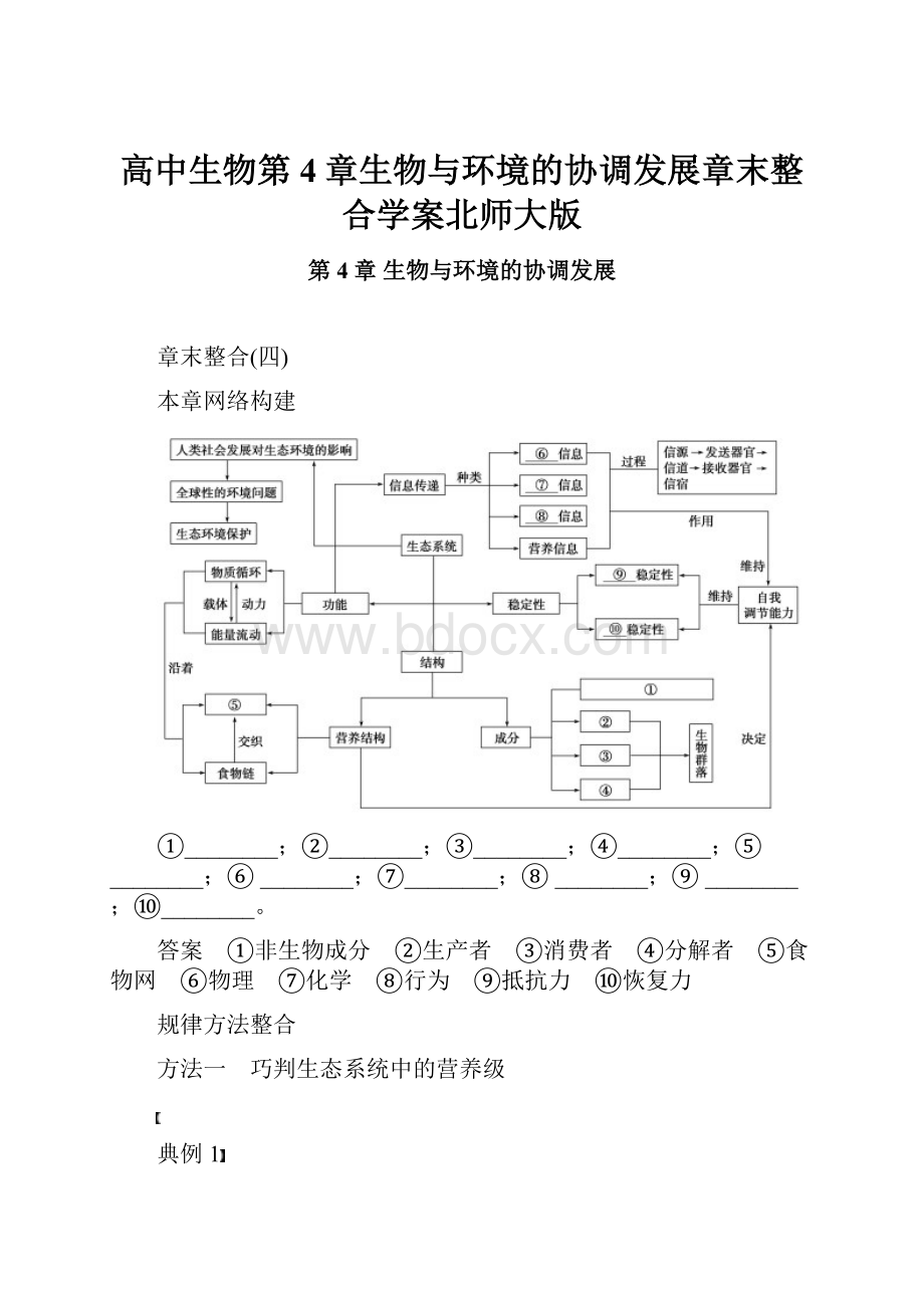 高中生物第4章生物与环境的协调发展章末整合学案北师大版.docx_第1页