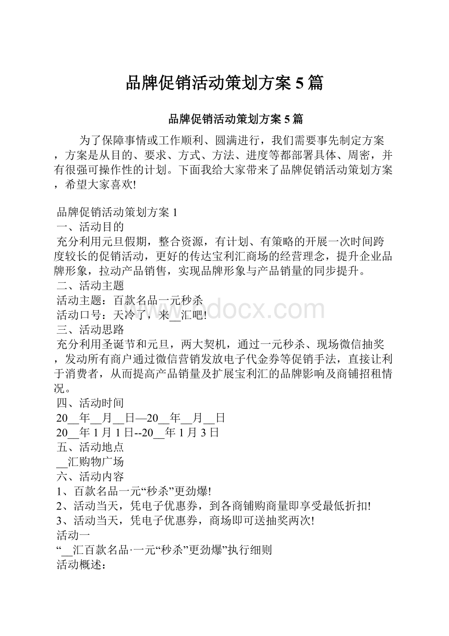 品牌促销活动策划方案5篇.docx