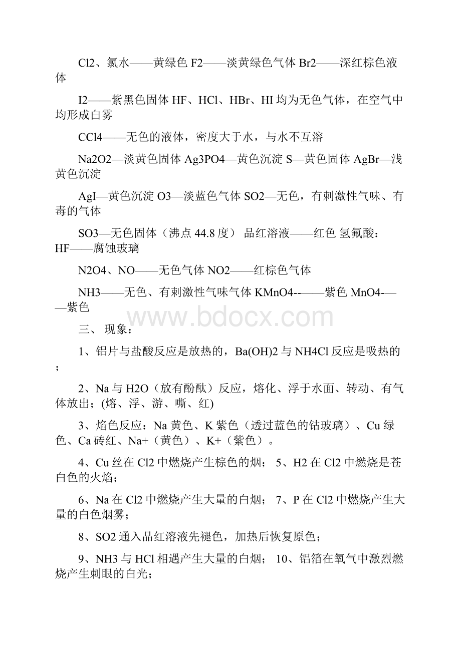 高中化学高考必背化学方程式一些物质的形态颜色.docx_第3页