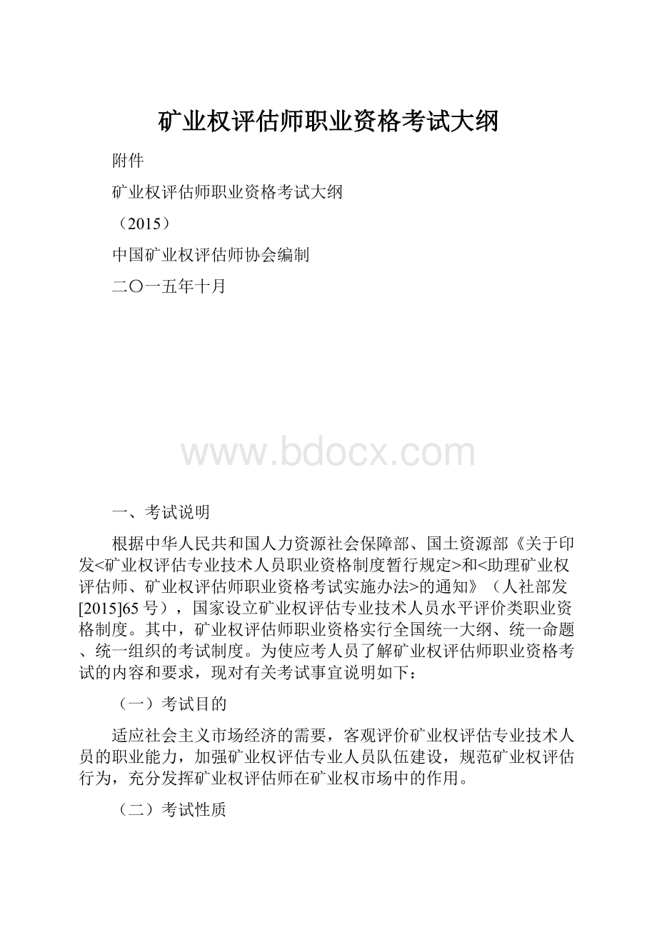 矿业权评估师职业资格考试大纲.docx_第1页