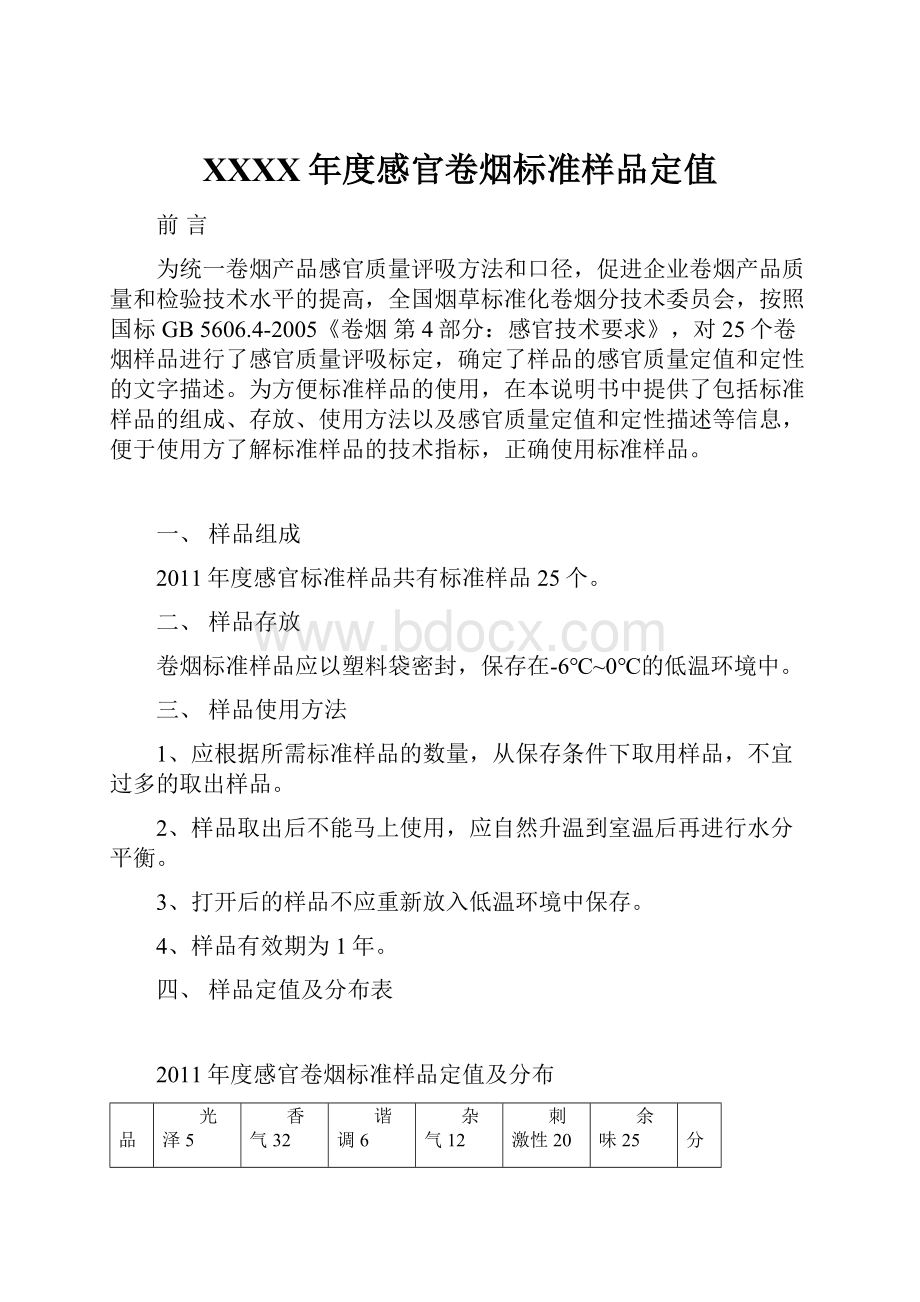 XXXX年度感官卷烟标准样品定值.docx