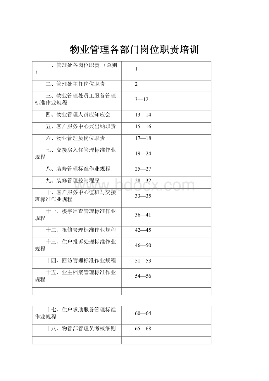 物业管理各部门岗位职责培训.docx_第1页