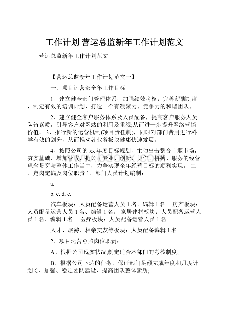 工作计划 营运总监新年工作计划范文.docx_第1页