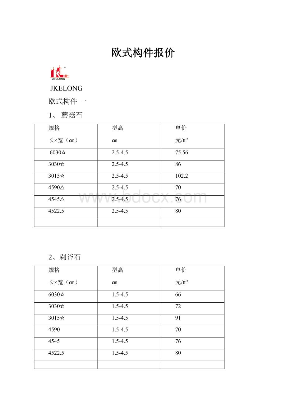 欧式构件报价.docx