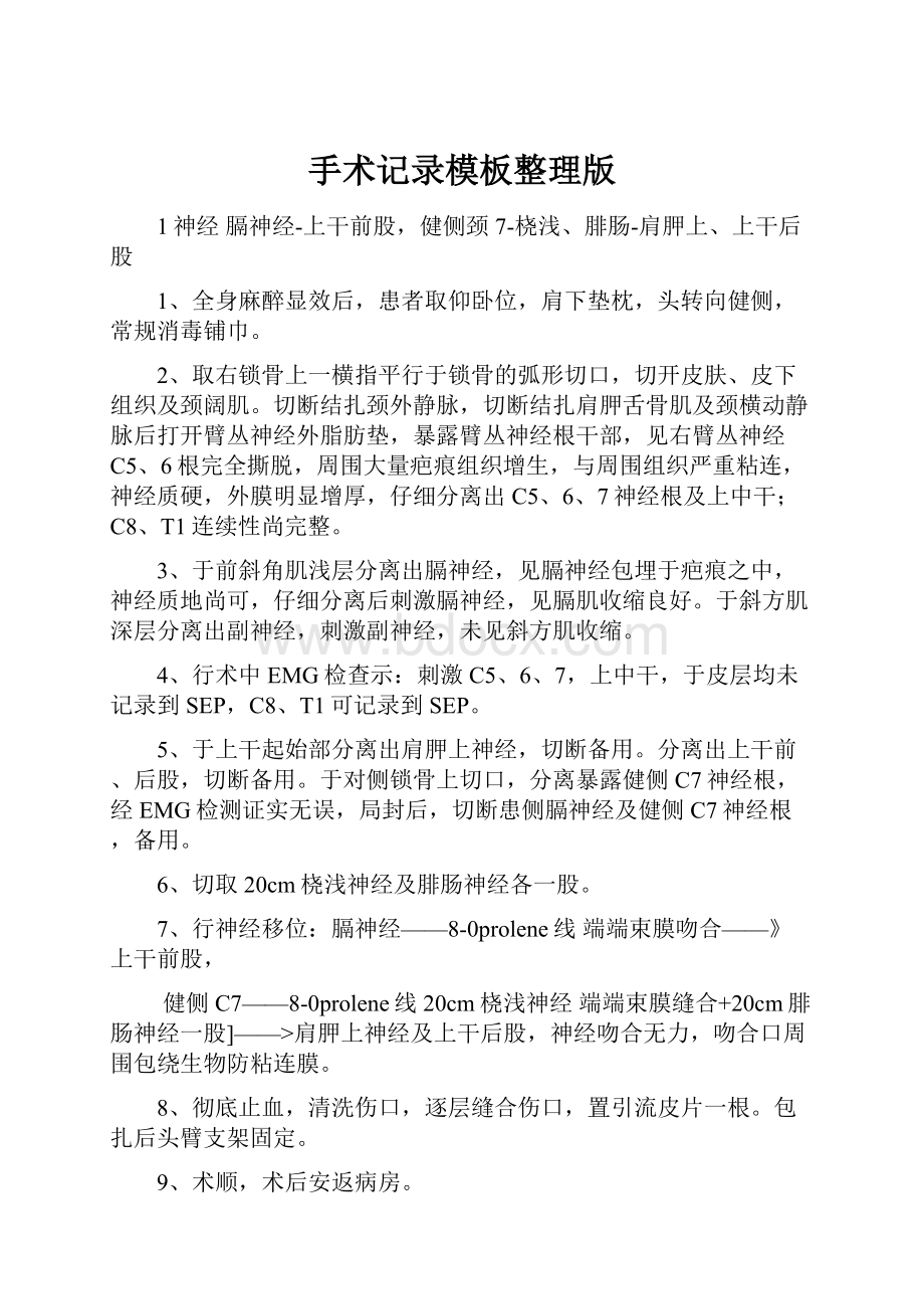 手术记录模板整理版.docx_第1页