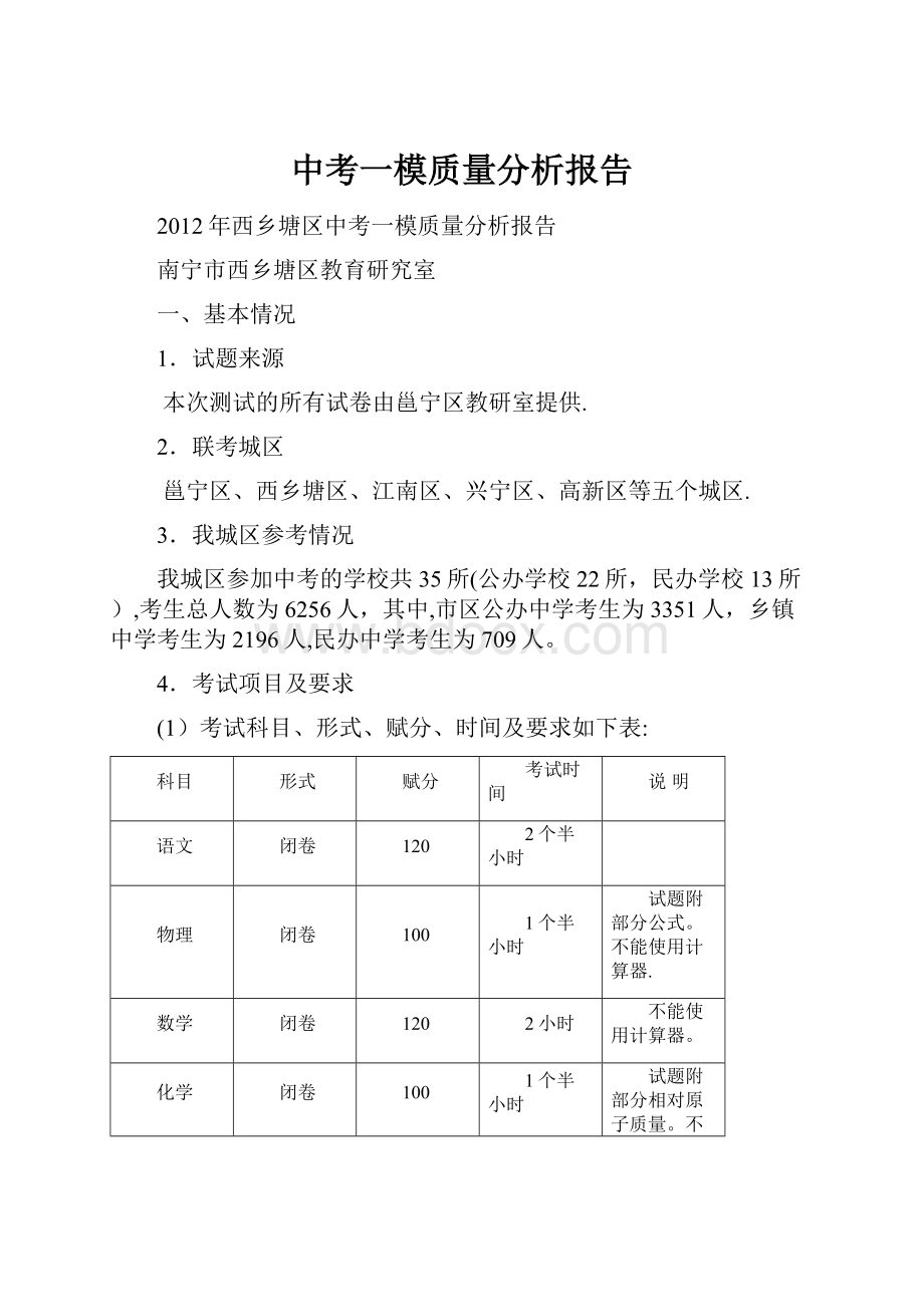 中考一模质量分析报告.docx_第1页