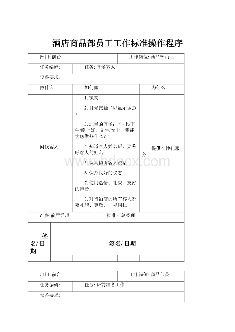 酒店商品部员工工作标准操作程序.docx_第1页