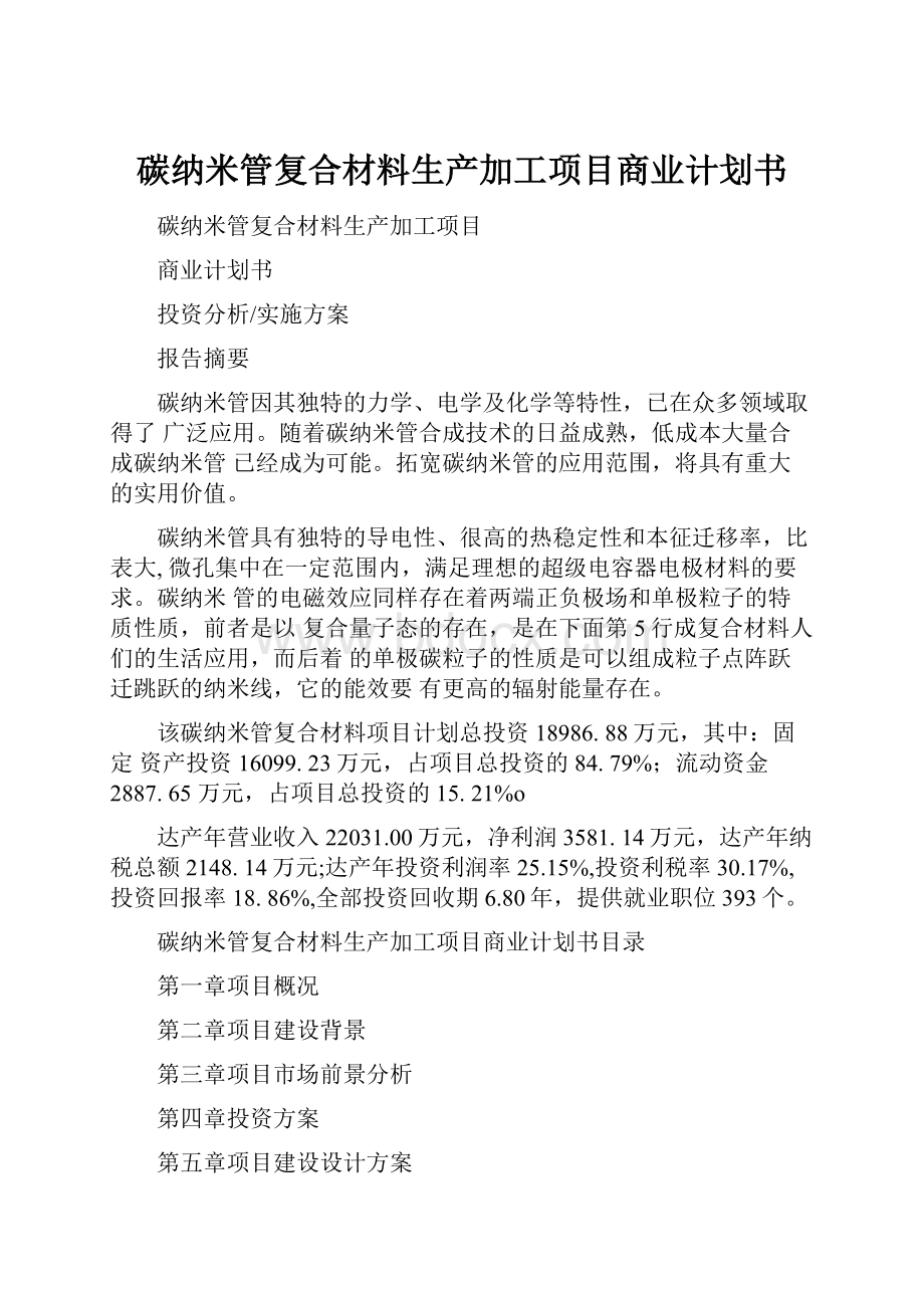 碳纳米管复合材料生产加工项目商业计划书.docx