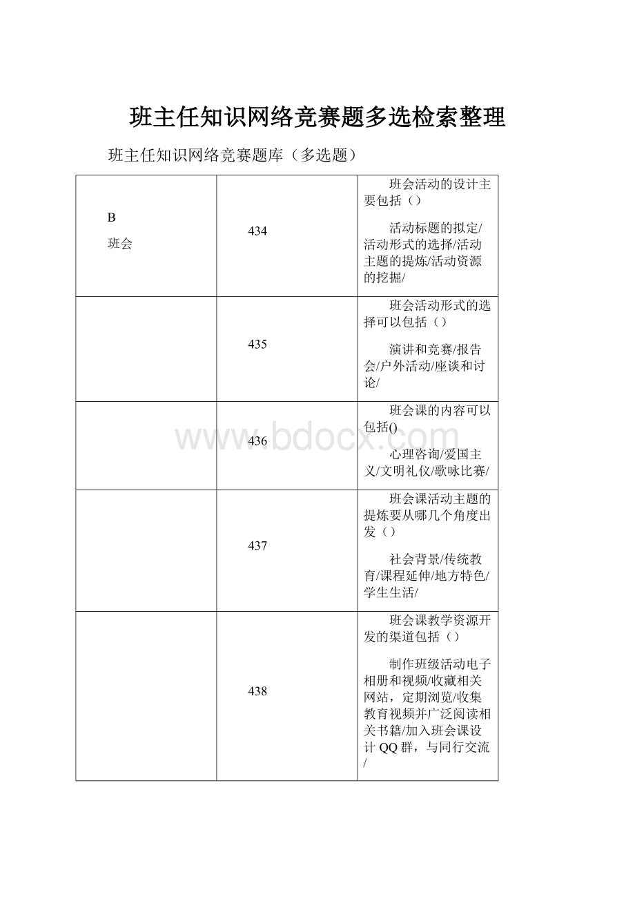 班主任知识网络竞赛题多选检索整理.docx