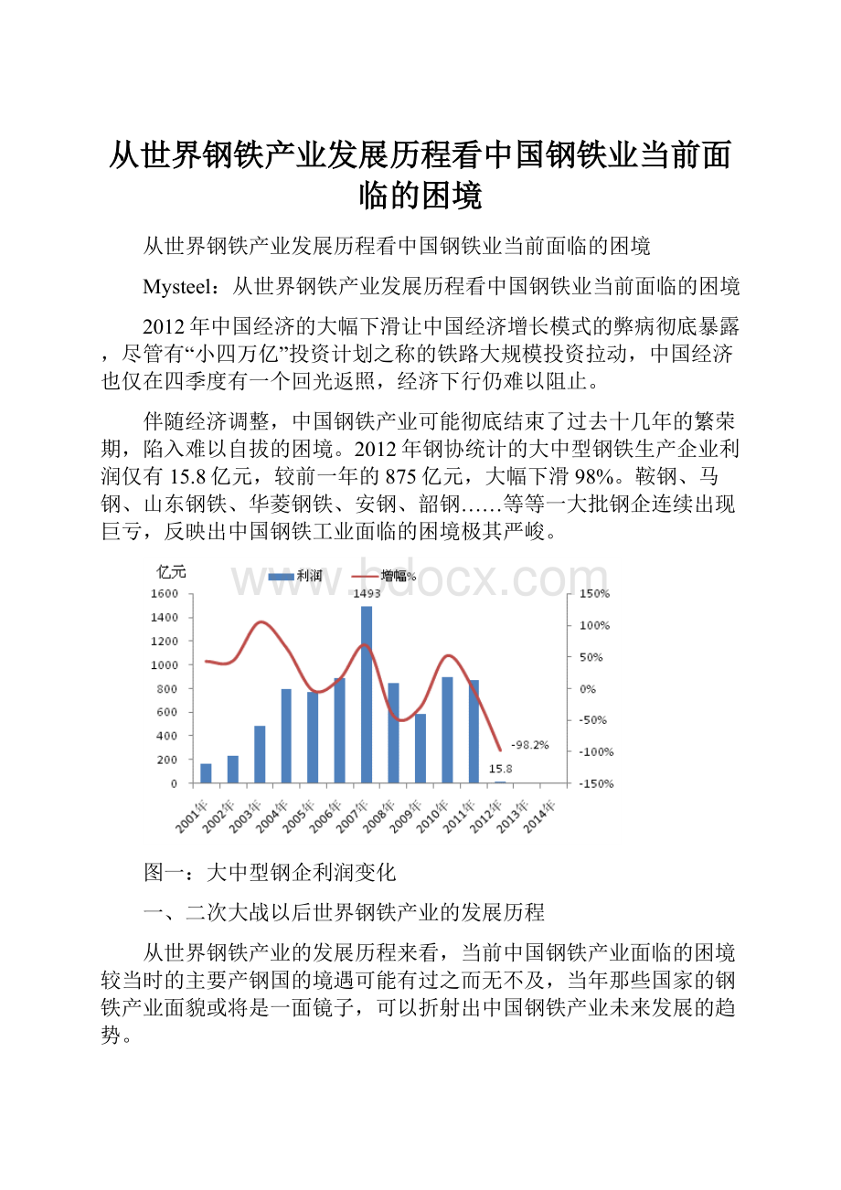 从世界钢铁产业发展历程看中国钢铁业当前面临的困境.docx_第1页