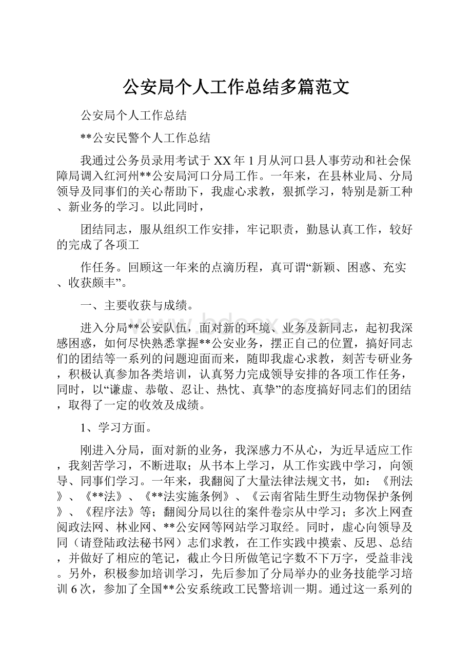 公安局个人工作总结多篇范文.docx