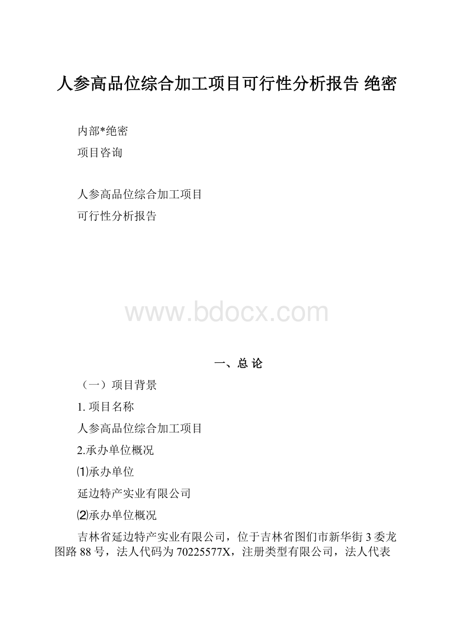 人参高品位综合加工项目可行性分析报告 绝密.docx_第1页