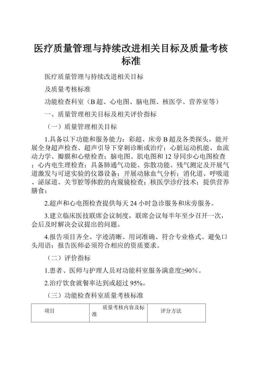 医疗质量管理与持续改进相关目标及质量考核标准.docx