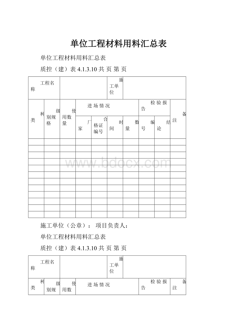 单位工程材料用料汇总表.docx_第1页