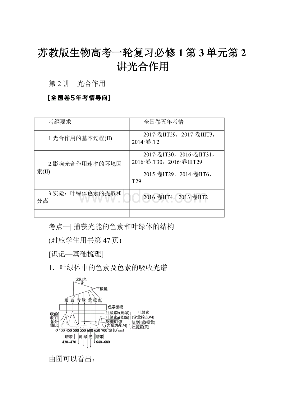 苏教版生物高考一轮复习必修1第3单元第2讲光合作用.docx_第1页