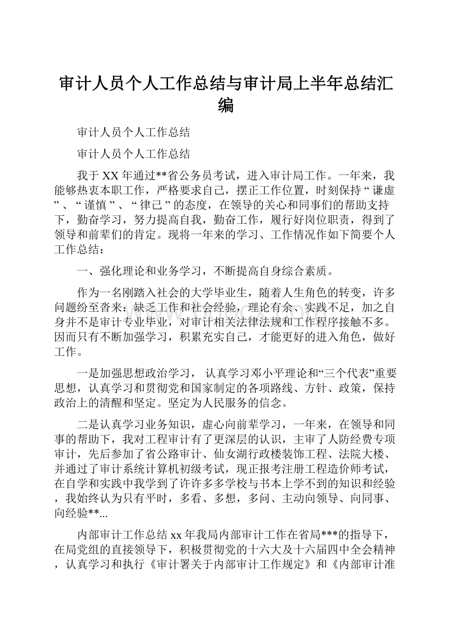 审计人员个人工作总结与审计局上半年总结汇编.docx