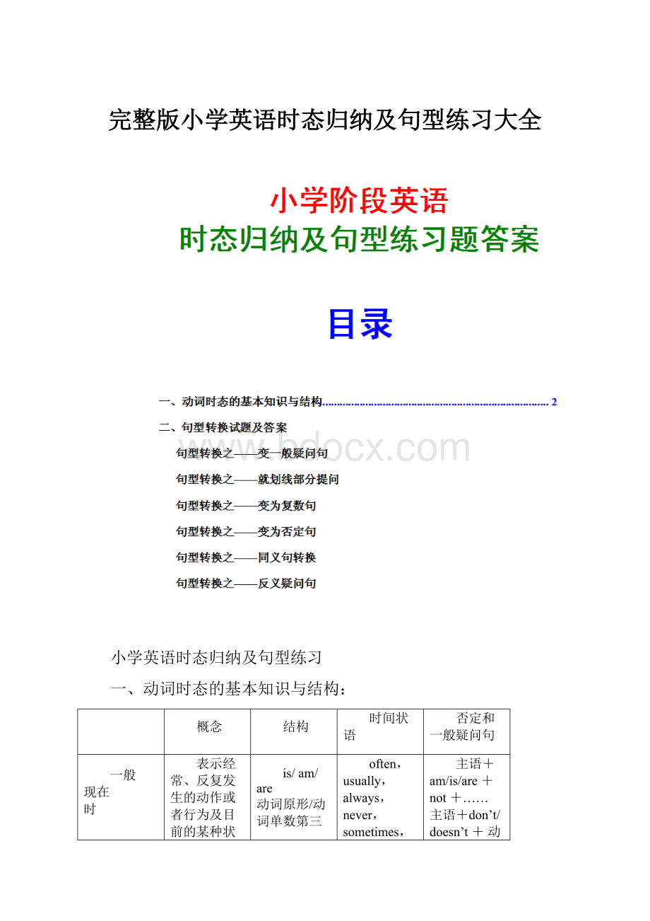 完整版小学英语时态归纳及句型练习大全.docx_第1页