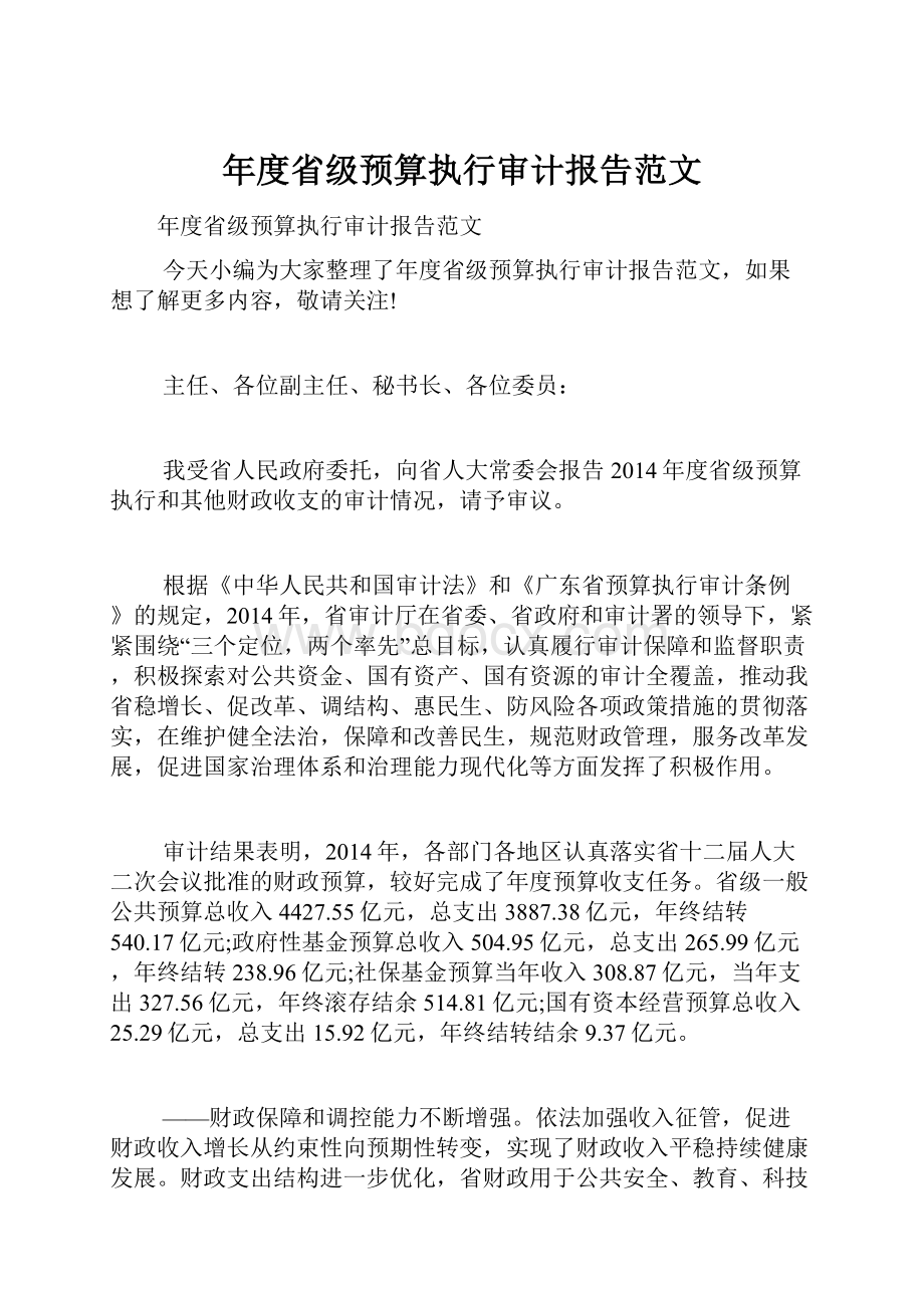 年度省级预算执行审计报告范文.docx_第1页