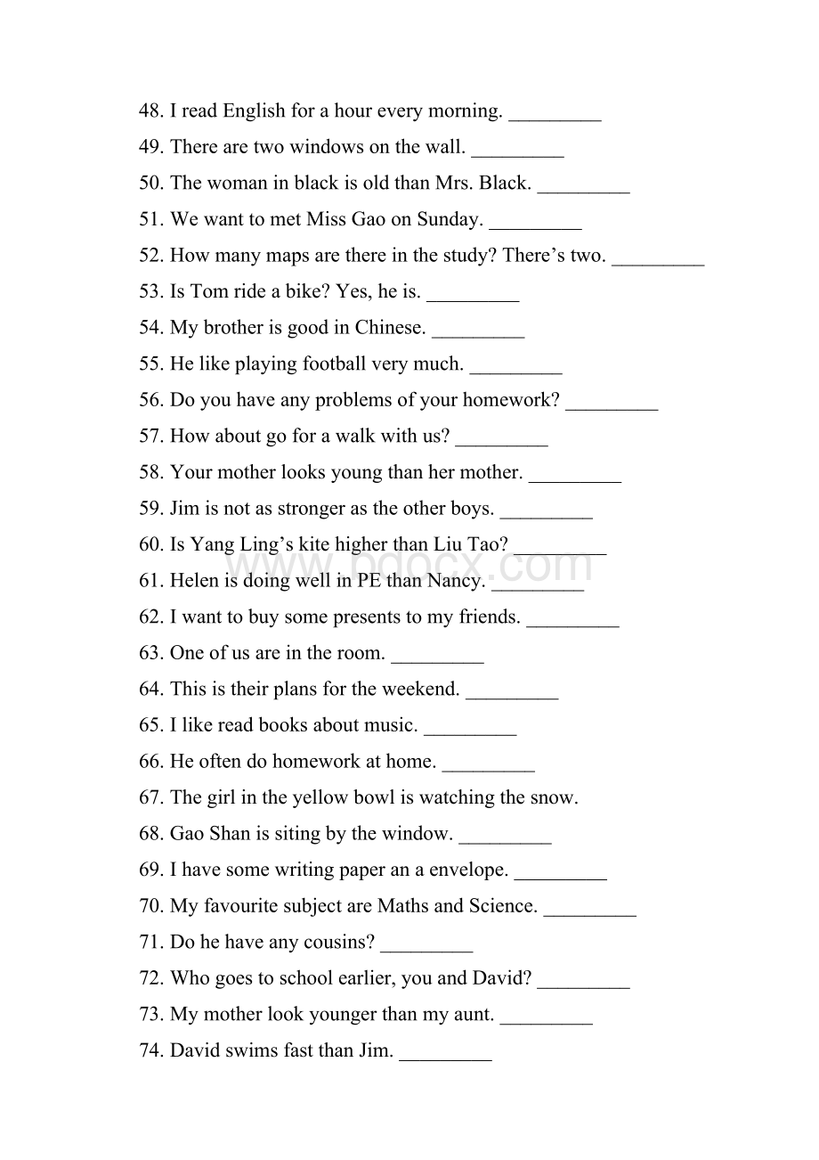 英语六年级改错练习.docx_第3页