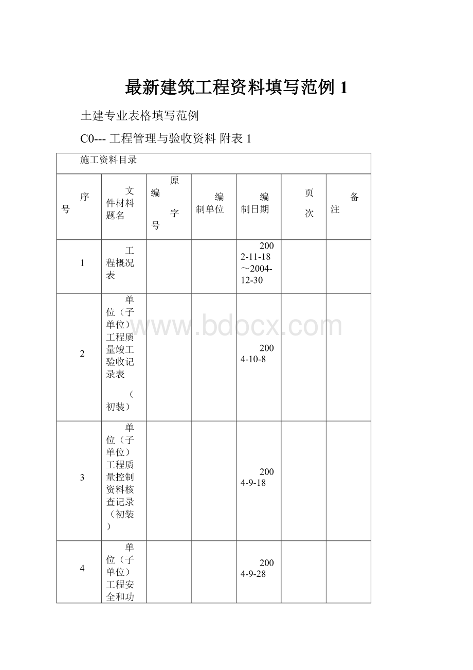 最新建筑工程资料填写范例1.docx_第1页