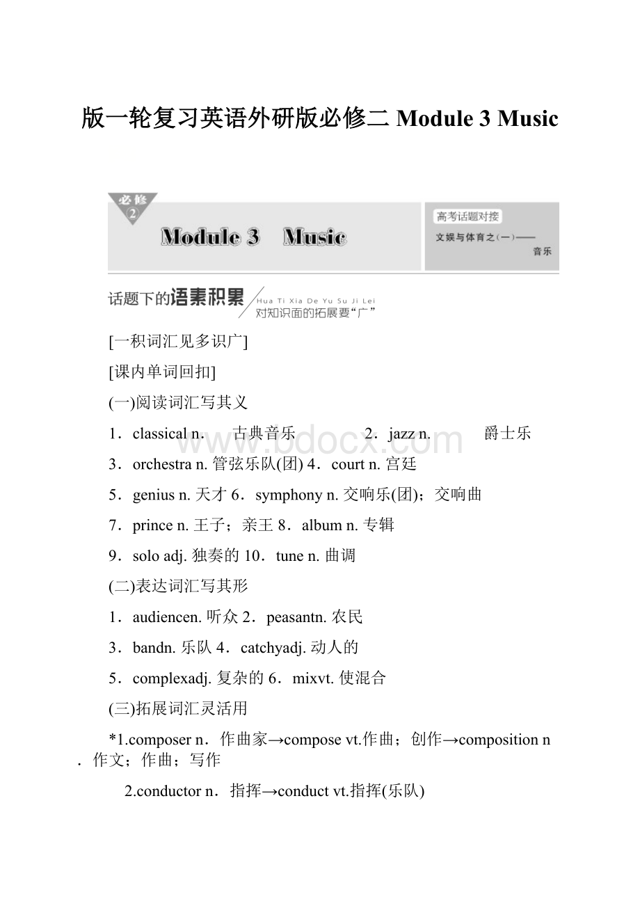 版一轮复习英语外研版必修二 Module 3Music.docx