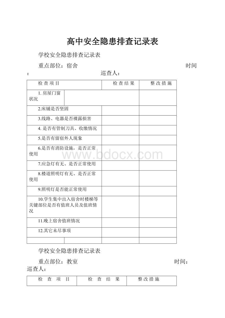 高中安全隐患排查记录表.docx_第1页