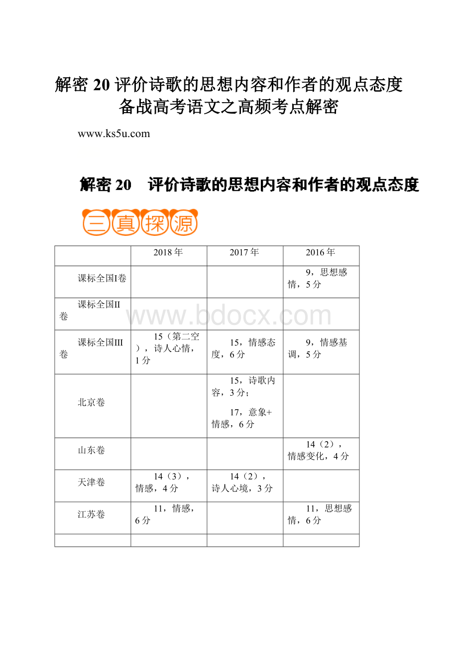 解密20 评价诗歌的思想内容和作者的观点态度备战高考语文之高频考点解密.docx