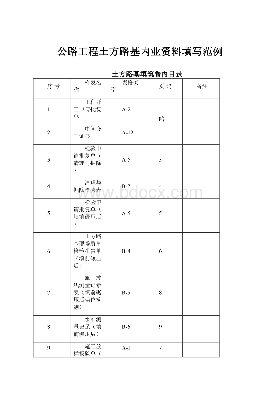 公路工程土方路基内业资料填写范例.docx