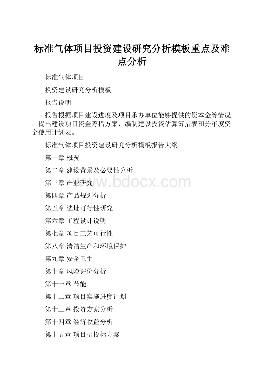 标准气体项目投资建设研究分析模板重点及难点分析.docx_第1页